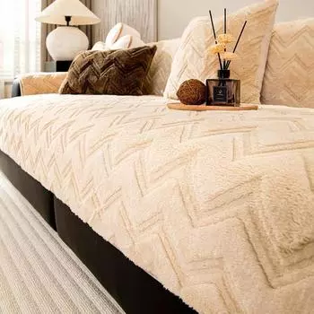 Современная короткая плюшевая подушка для дивана с рисунком в виде треугольника и волны в минималистичном кремовом стиле, нескользящее полотенце для дивана, теплая спинка L, мягкий чехол, украшение для дома 45X45cm pillowcase