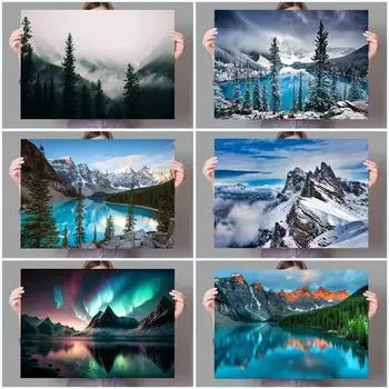 Современная красивая природа пейзаж холст картина лес горы озеро Аврора фреска принты постер для гостиной домашний декор 21cm30cm NoFrame