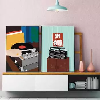 Современная красочная музыкальная настенная художественная печать, CD-плеер, радио, холст, живопись, плакаты на скандинавскую тему и принты, музыкальная картина, домашний декор 21cm30cm NoFrame