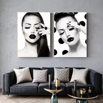 Современная красота, модная девушка, макияж и прически, постеры и принты, черно-белая картина для маникюрного салона, настенная живопись на холсте, Настенный декор 21x30 No Frame