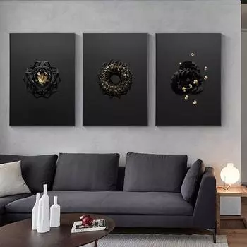 Современная креативная черно-золотая ручная картина на холсте, маска, персонажи, рога, постеры и принты, настенные художественные картинки для декора спальни 21cm30cm No Frame