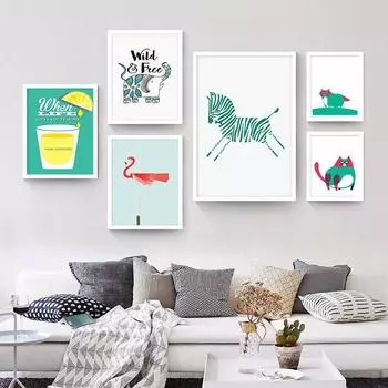 Современная креативная лошадь, фламинго, лимон, мультфильм, детская комната, гостиная, декоративная картина на холсте, картина маслом, домашний декор 21*30cm