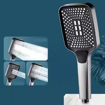 Современная квадратная насадка для душа с высоким расходом, 4 типа струи, ручной душ, универсальный чёрный