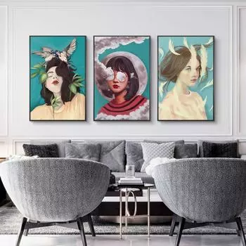 Современная Леди Девушка Холст Перо Птица Печать Плакатов Современная Гостиная Спальня Аниме Куадрос Настенная Живопись Настенное Искусство 21cm30cm NoFrame