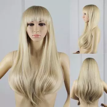 Современная леди, длинный прямой парик с аккуратной челкой, клубный парик для косплея