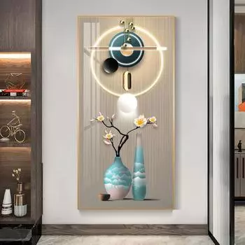 Современная легкая роскошная китайская ваза с цветами, холст, картина, геометрическая декоративная живопись для прихожей, декор для гостиной, коридора 20x40cm No Framed