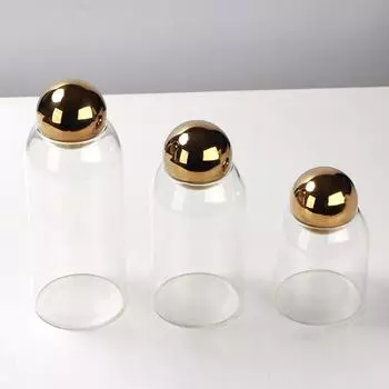 Современная легкая роскошная стеклянная банка для хранения, креативная модель гостиной, журнальный столик, банка для конфет, украшение для рабочего стола, украшения Metal Ball - Silver - Medium