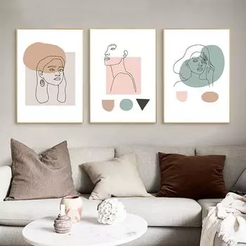 Современная линия рисования лица, холст, картины, настенные художественные принты, постер, абстрактный стиль бохо, галерея, картина для гостиной, домашний декор 21cm30cm NoFrame