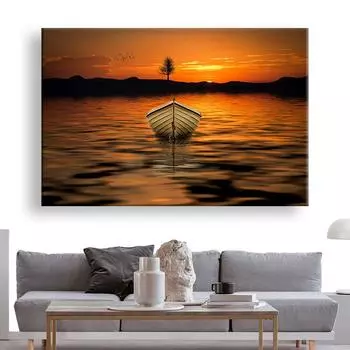Современная лодка закат пейзаж картина маслом стены искусства вид на океан плакат украшение гостиной 21cm30cm NoFrame