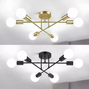 Современная люстра «Спутник», 6 ламп, промышленные потолочные светильники, полузаподлицо, потолочный светильник с цоколем E27 Bulbs not included чёрный