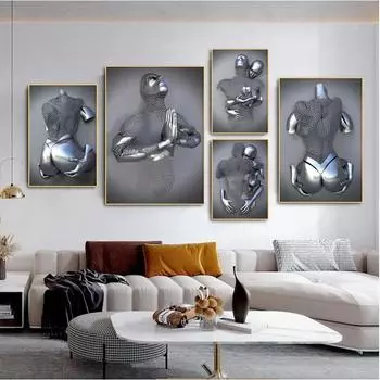 Современная металлическая фигурка, статуя, переплетение души, художественная роспись на холсте, абстрактная романтическая печать плакатов, настенная картина, декор комнаты, без рамки 21*30cm No Frame