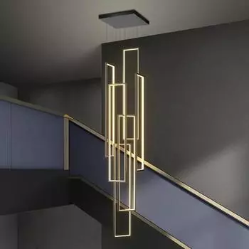 Современная минималистская люстра для лестницы, геометрическая прямоугольная светодиодная люстра, скандинавская роскошь, дуплексное чердачное освещение, бытовая техника Warm light(3000K)