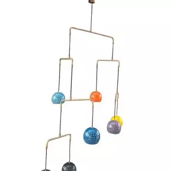 Современная мобильная люстра середины века из латуни, подвесная люстра на 7 ламп, цветной прямоугольный светильник в форме шара для высоких потолков