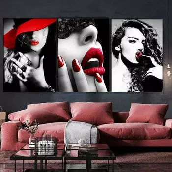 Современная мода Девушка Красные Губы Ногти Сексуальная Женщина Стена Искусства Картина Маслом Скандинавская Печать Плакатов Фреска Гостиная Украшения Спальни 13x18cm No Frame