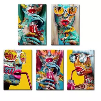 Современная мода для девочек, постер с питьевой водой, настенная живопись, крутые солнцезащитные очки, украшение для дома, гостиной, картина 21cm30cm NoFrame