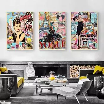 Современная мода граффити уличный поп-арт женщина безрамный плакат живопись холст печать настенная картина для гостиной украшение дома 21X30cm No Frame