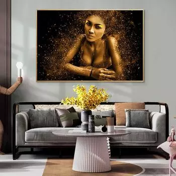 Современная мода обнаженная женщина черно-золотые постеры и принты скандинавская картина на холсте скандинавская настенная картина для гостиной 21x30 No Frame