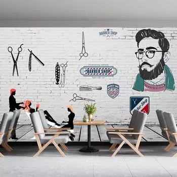 Современная мода парикмахерская 3d фреска ретро парикмахерские обои салон красоты маникюрный магазин фоновые обои 200 cm(W) x 140 cm(H)