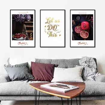 Современная мода постер с фруктами, черный, красный фон, золотая цитата, картина, настенное искусство, печать на холсте для декора гостиной, спальни 21*30cm