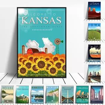 Современная мода ретро-постер с изображением путешествий, американский городской пейзаж, настенная живопись, холст, живопись и печать для гостиной, домашний декор 21x30cm No Framed