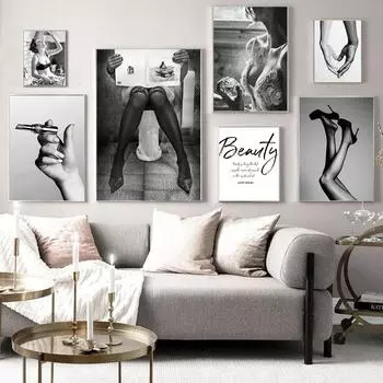Современная мода сексуальная женщина настенное искусство печать на холсте черно-белая декоративная картина Эстетические картины для комнаты для девочек домашний декор 21cm30cm NoFrame