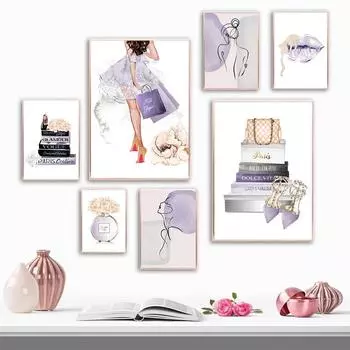 Современная модная сумка для девочек, Парижская парфюмерия, туфли на каблуках, художественная картина на холсте, плакаты на скандинавскую тему, принты, настенные панно для декора гостиной 21x30cm No Frame