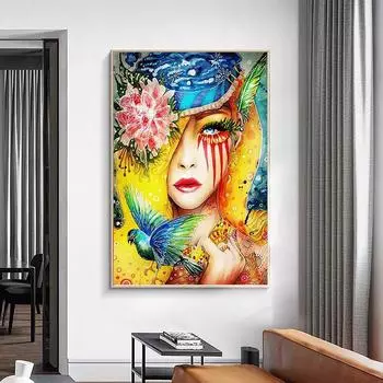 Современная модная женская картина, принты на холсте, украшение для комнаты для девочек, плакаты, картины для интерьера, безрамное настенное искусство 21*30cm