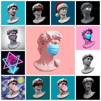 Современная мраморная скульптура Аполлона Картина на холсте Дэвид Пополо Постеры и принты Настенные принты Картины на холсте Украшение для дома 20x20cm No Framed