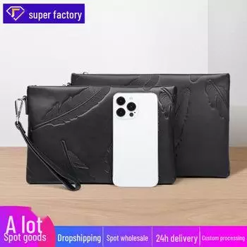 Современная мужская сумка-конверт из натуральной кожи - большая вместимость, первый слой из коровьей кожи, модная тисненая повседневная сумка Large