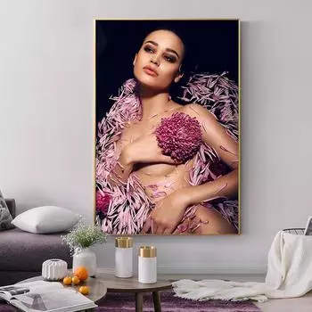Современная обнаженная женщина с лепестками, холст, живопись, постеры и принты, скандинавская настенная художественная картина для гостиной, домашний декор 21x30 No Frame