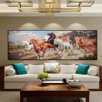 Современная печатная картина маслом «Восемь бегущих лошадей» с животными на холсте, настенные художественные картины, картина для гостиной, домашний декор, Куадрос, без рамки 20*40cm