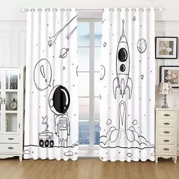 Современная полузатеняющая штора на 3D-принте для детей, космический мультфильм, Марс, астронавт, планета, тонкая, детская спальня 100W130H(CM)40x51in&Hook