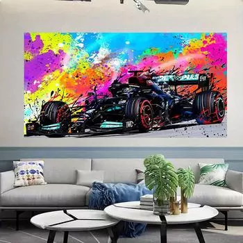 Современная популярная красочная картина на холсте, гоночный автомобиль, настенное искусство, граффити-постеры, картина для гостиной, домашний декор 20x40cm