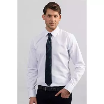 Современная приталенная мужская белая рубашка с длинным рукавом