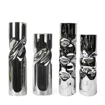 Современная простая гальванизированная серебряная стеклянная креативная ваза для цветочной композиции обеденный стол модель комнаты гостиная декоративные цветочные украшения 100 * 100 * 300 short