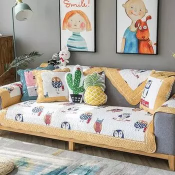Современная простая хлопковая диванная подушка с принтом совы, удобное нескользящее милое диванное полотенце, дышащее универсальное украшение для гостиной 70x70cm 1pcs