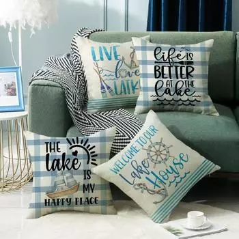 Современная простая подушка из ткани для дивана, подушка в скандинавском стиле для гостиной, офиса, сон, синяя океанская подушка без подушки-сердечника 45*45cm