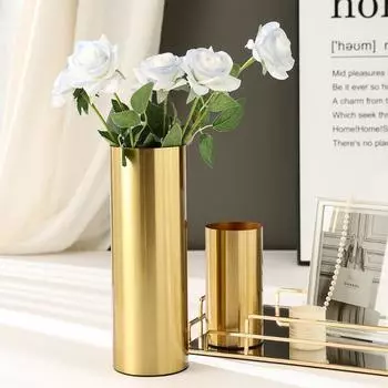 Современная простая прямая ваза для гостиной, настольный цветочный аппарат, гальванический металлический цветок, золотые скандинавские украшения, украшения Small золотой