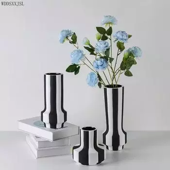 Современная простота черно-белая полосатая керамическая ваза украшение для дома гостиная цветочная композиция ваза украшение
