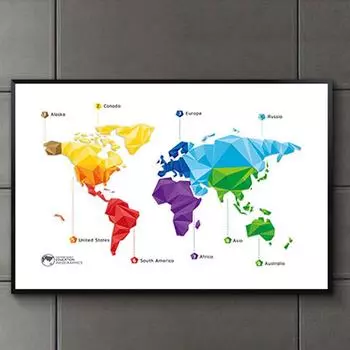 Современная радужная коралловая карта мира, декоративная живопись, минималистское искусство, холст, настенная картина, декор для офиса, гостиной 21x30 No Frame
