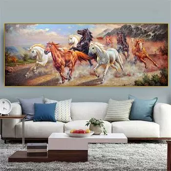 Современная Ретро картина маслом лошади, печать на холсте, настенные художественные постеры и принты, групповые фотографии лошадей для декора гостиной, Куадрос 20cm40cm NoFrame