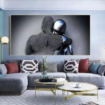 Современная романтическая металлическая фигура, статуя, художественная картина на холсте, абстрактная скульптура, плакат и принт, настенная картина для гостиной, домашний декор, без рамки 20*40cm No Frame