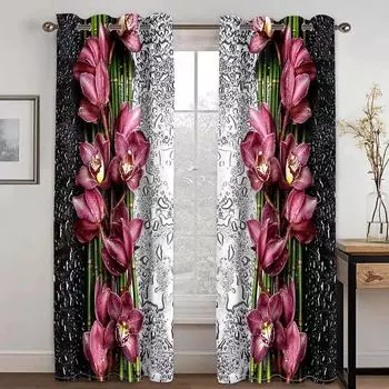 Современная Роскошь Цветок Розовый Красочный Бесплатная Доставка 2 Шт. Тонкая Занавеска Для Окна Для Гостиной Спальни Домашний Декор Крючок 140W160H(CM)55x63in&Hook