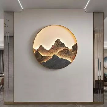 Современная роскошная настенная роспись Chinoiserie Zen крыльцо лампа круглая гостиная пейзаж ТВ фон настенная роспись Warm White (2700-3500K)
