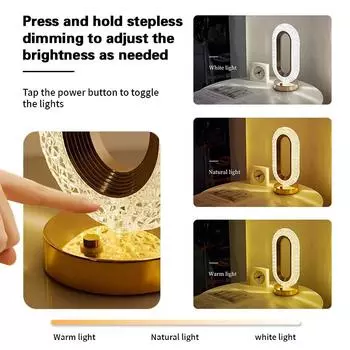 Современная роскошная овальная хрустальная настольная лампа с сенсорным USB-дисплеем для гостиной, спальни, прикроватная тумбочка, креативное украшение, атмосфера, ночник белый