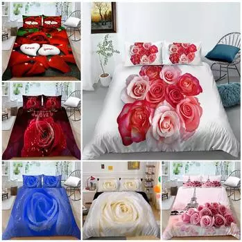 Современная серия постельного белья на тему романтической любви с узором розы, чехол для постельного белья, наволочка, 2/3 предмета, украшение для дома, мягкая микрофибра Baby 100x135cm