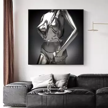 Современная сексуальная женская скульптура, постер и принт, настенная картина, абстрактная металлическая фигура, статуя, художественная картина на холсте для декора гостиной 20x20cm no frame