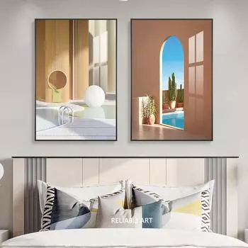 Современная скандинавская архитектура, картина маслом, геометрические космические постеры и принты, пейзажное настенное искусство в вестибюле и гостиной 21cm30cm NoFrame