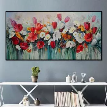 Современная скандинавская картина маслом, напечатанная на холсте, настенный художественный постер, красочные цветы мака, настенная картина для гостиной, украшение дома, без рамки 20*40cm
