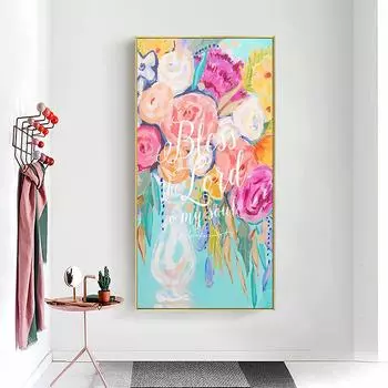 Современная скандинавская картина маслом, напечатанная на холсте, настенный художественный постер, красочные цветы, настенная картина для гостиной, большое украшение для дома 20cm40cm NoFrame